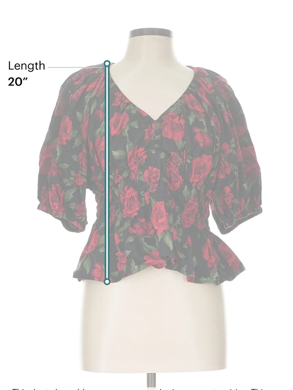 Old Navy Black Peplum Blouse with Red Rose Print